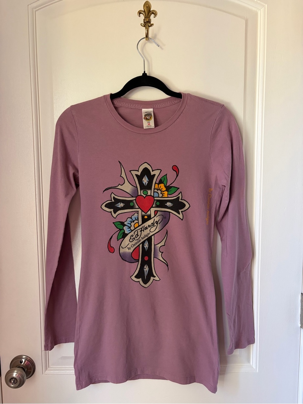 Christian Audigier Lavender Long Sleeve Graphic Tee